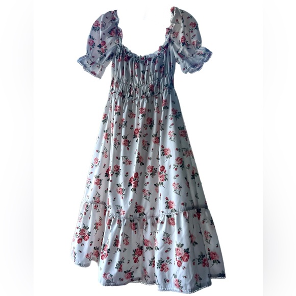 Women's Floral Print Elastic Square Neck Puff Short Sleeve - Picture 3 of 5